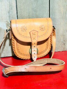 Vintage Hand Tooled Leather Purse from Poland